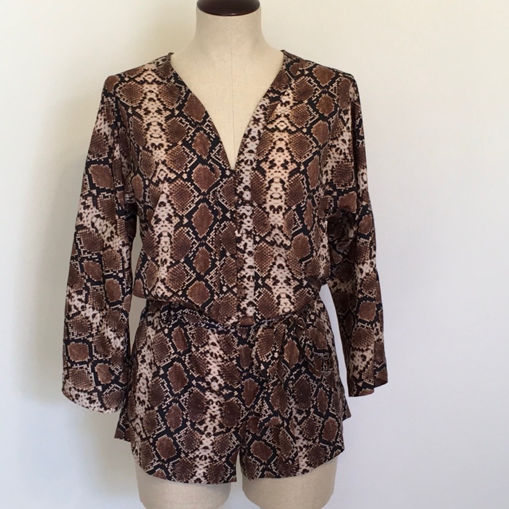 BCBGMaxAzria Brown Snake Print Romper
